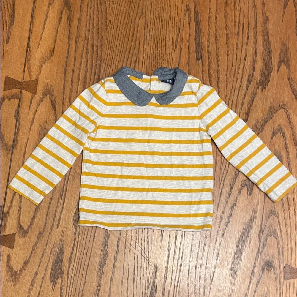 BabyGAP mustard and light gray striped long sleeve kids tee 12-18 months